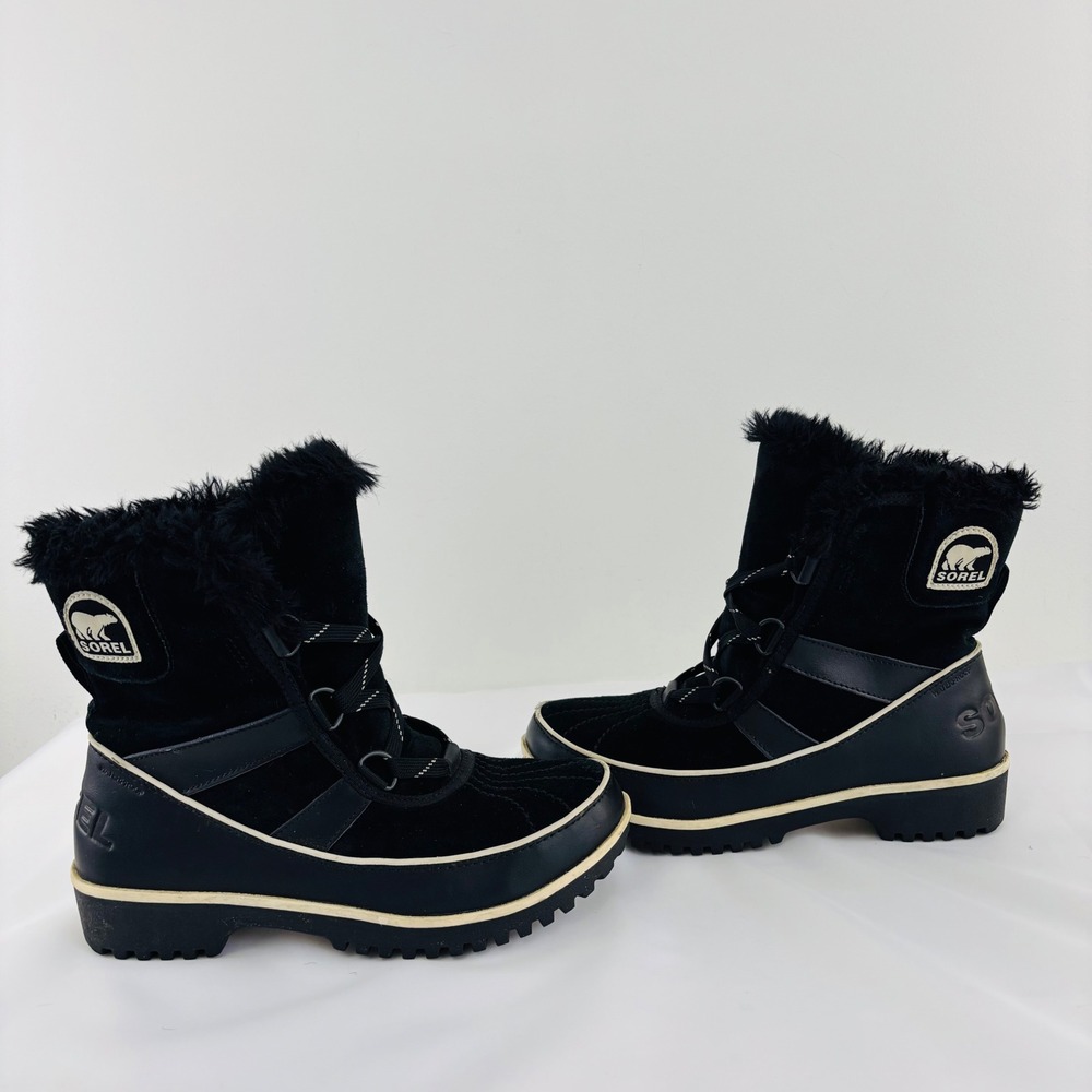 Sorel Tofino Black Suede Waterproof Faux Fur Winter Boots NL2089-010 Womens 7 - Picture 2 of 10